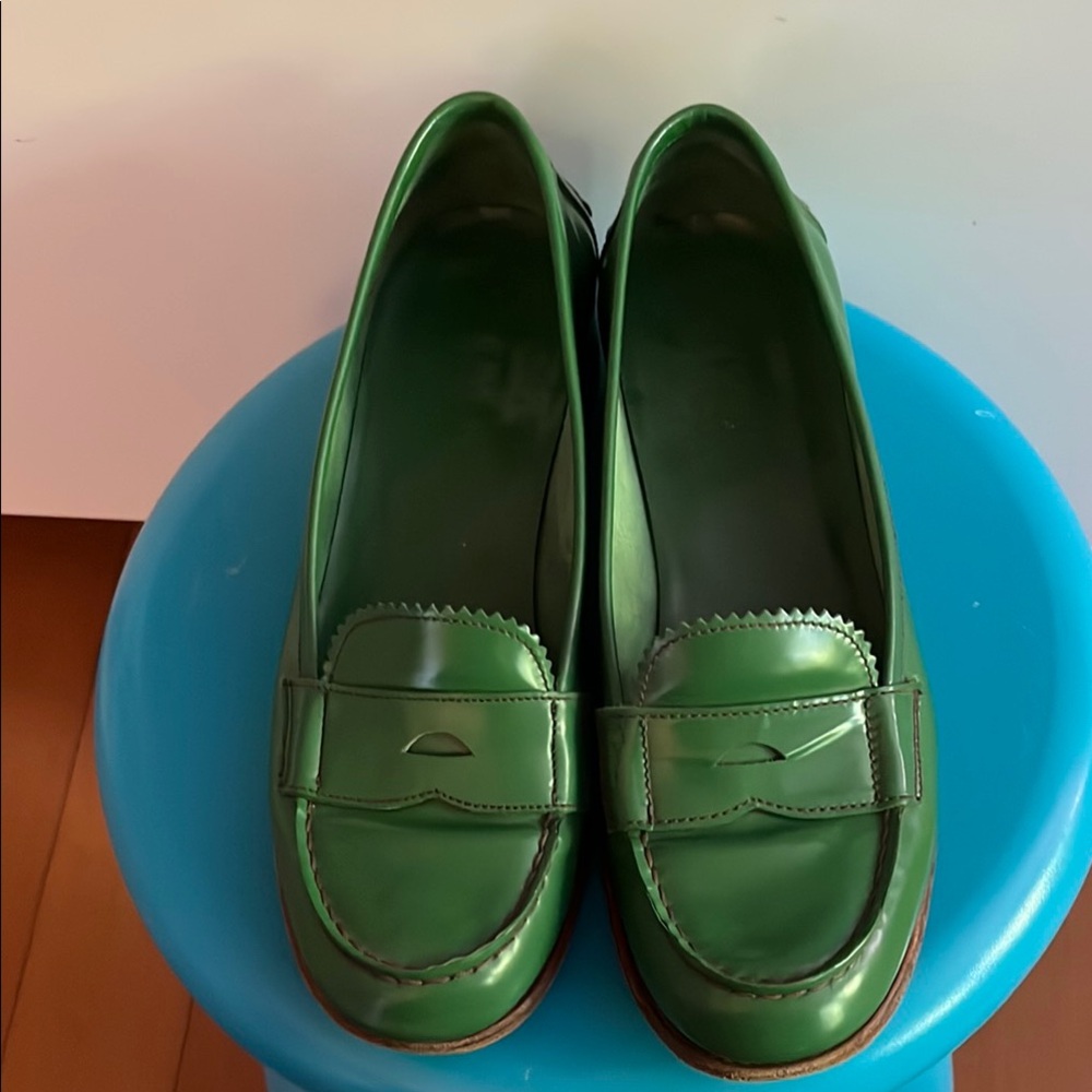Green Leather Prada Loafers